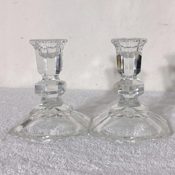Vintage Clear Cut Glass Candle Holders x2 - Picture 2 of 9